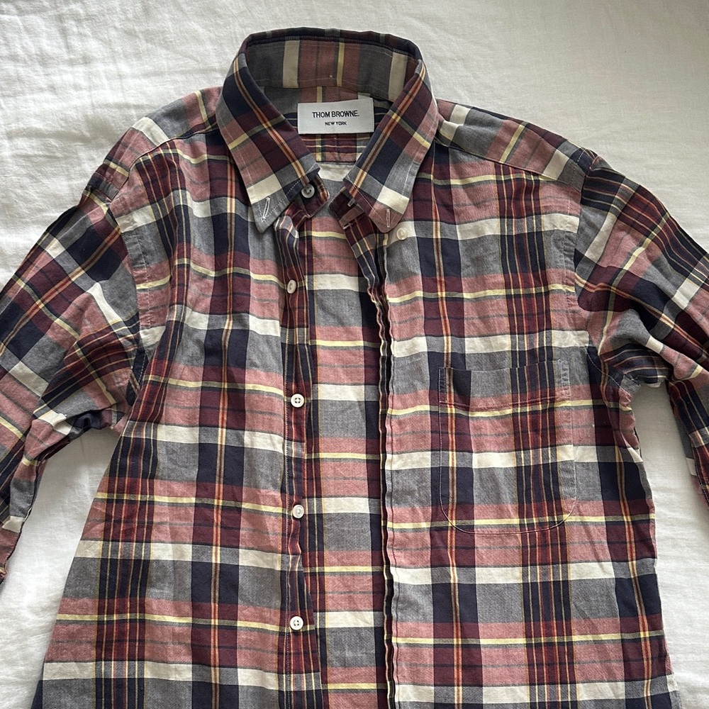 Thom Browne Plaid Button-Down Short Sleeve Shirt